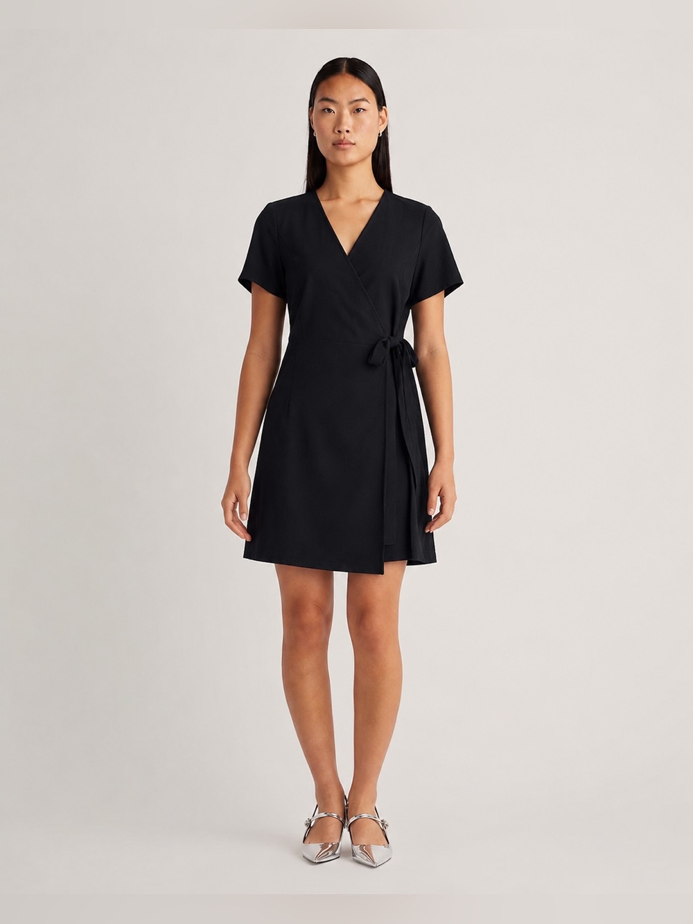 NEW Universal Standard Black Short Sleeve Wrap Dress Crepe 843